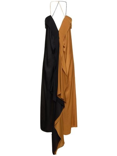 Satin Draped Color Block Long Dress - PETAR PETROV - Modalova