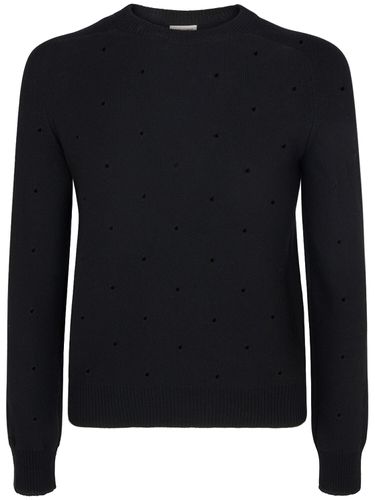 Wool Knit Crewneck Sweater W/crystals - SAINT LAURENT - Modalova