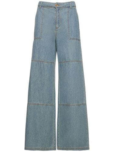 Cotton Chambray Wide Pants - MOSCHINO - Modalova