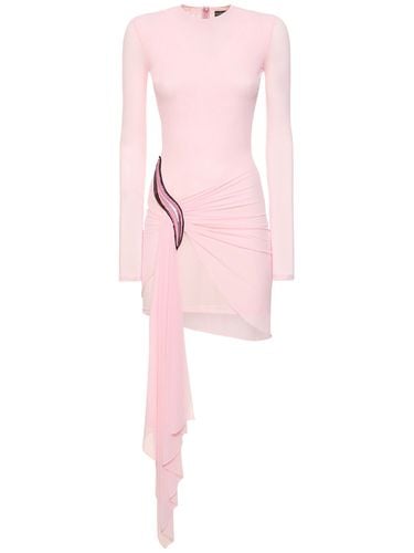 Embellished Jersey & Mesh Mini Dress - DAVID KOMA - Modalova