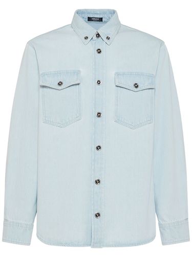 Bleached Cotton Denim Shirt - VERSACE - Modalova