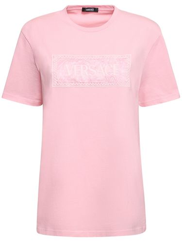 Barocco Logo Cotton Jersey T-shirt - VERSACE - Modalova