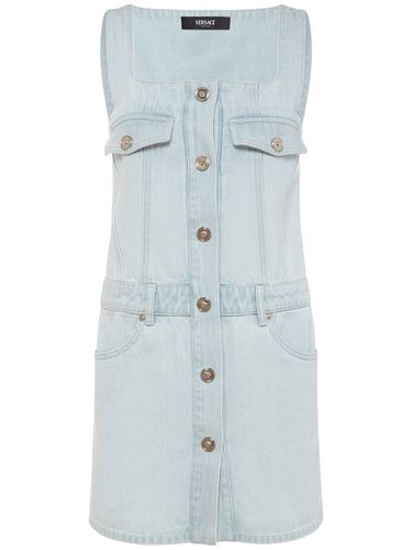 Denim Elastic Waist Mini Dress - VERSACE - Modalova