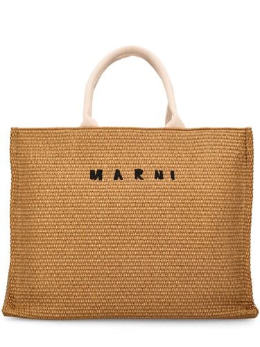 Medium Logo Raffia Effect Tote Bag - MARNI - Modalova