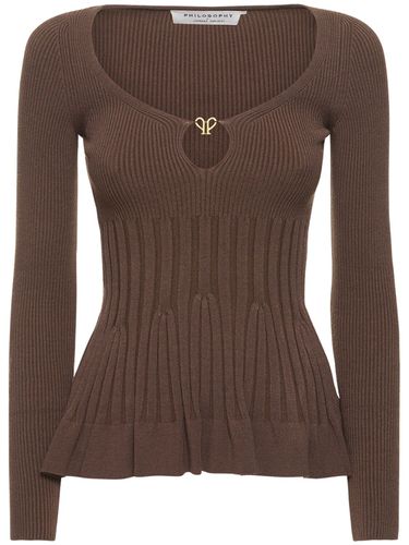 Ribbed Viscose Blend Top W/ Cutout - PHILOSOPHY DI LORENZO SERAFINI - Modalova