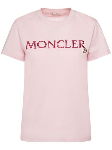 Embroidered Organic Cotton Logo T-shirt - MONCLER - Modalova