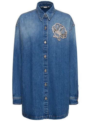 Crystal Embellished Denim Oversize Shirt - STELLA MCCARTNEY - Modalova