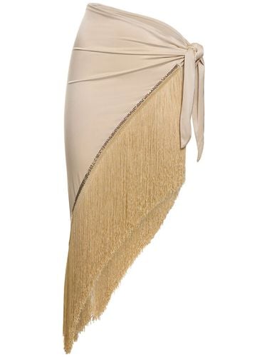 Viscose Jersey Fringed Wrap Midi Skirt - RABANNE - Modalova