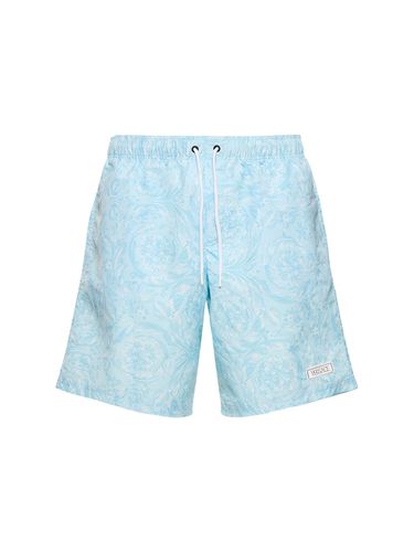 Barocco Print Nylon Swim Shorts - VERSACE - Modalova