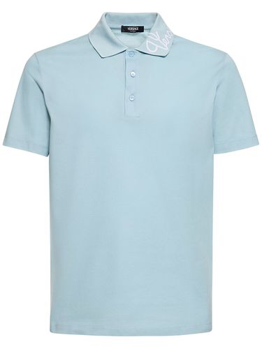 Cotton Piqué Polo - VERSACE - Modalova