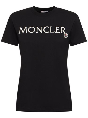 Embroidered Organic Cotton Logo T-shirt - MONCLER - Modalova