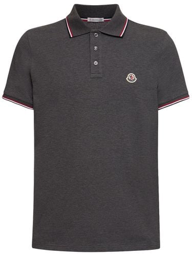 Logo Patch Cotton Polo Shirt - MONCLER - Modalova