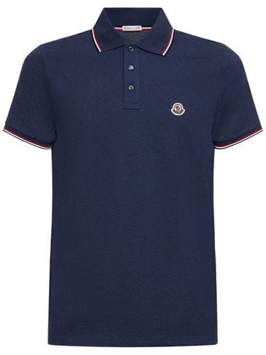 Logo Patch Cotton Polo Shirt - MONCLER - Modalova