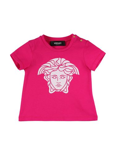 Camiseta De Jersey De Algodón Estampada - VERSACE - Modalova