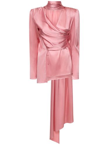 Silk Satin Draped Long Sleeve Wrap Top - MAGDA BUTRYM - Modalova