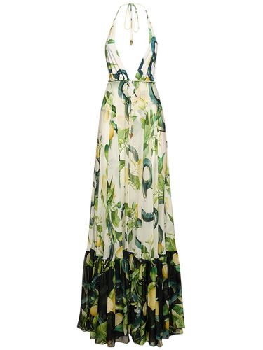 Printed Silk Chiffon Self-tie Maxi Dress - ROBERTO CAVALLI - Modalova