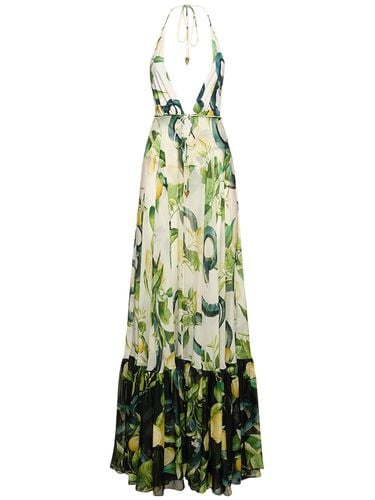 Vestito Maxi In Chiffon Di Seta Stampato - ROBERTO CAVALLI - Modalova