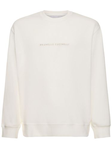 Embroidered Logo Cotton Sweatshirt - BRUNELLO CUCINELLI - Modalova