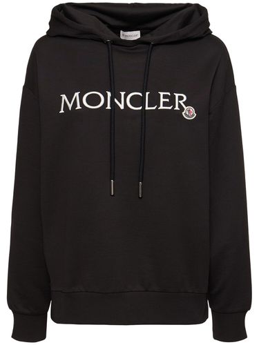 Embroidered Logo Cotton Jersey Hoodie - MONCLER - Modalova