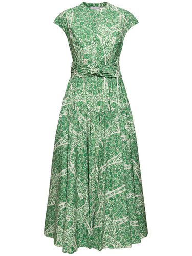 Printed Cotton Poplin Draped Long Dress - GIAMBATTISTA VALLI - Modalova