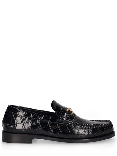 Medusa Croc Embossed Leather Loafers - VERSACE - Modalova