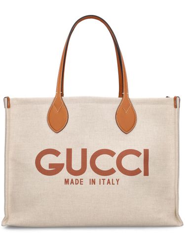 Canvas Tote Bag W/ Gucci Print - GUCCI - Modalova