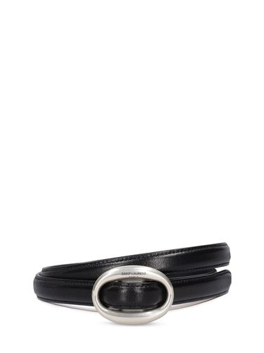 Mm Oval Buckle Smooth Leather Belt - SAINT LAURENT - Modalova