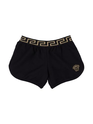 Shorts De Jersey De Algodón Bordados - VERSACE - Modalova