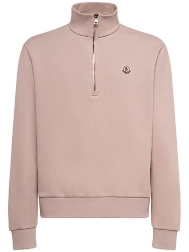 Zip-up Cotton Turtleneck Sweatshirt - MONCLER - Modalova