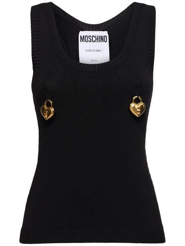 Embellished Stretch Viscose Blend Top - MOSCHINO - Modalova