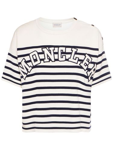 Striped Cotton T-shirt W/ Logo - MONCLER - Modalova