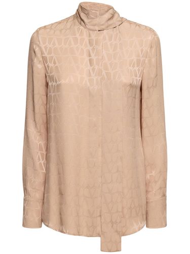 Silk Jacquard Logo Shirt W/scarf - VALENTINO - Modalova