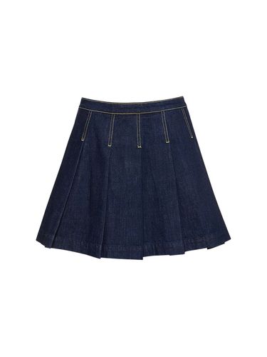 Minifalda Plisada De Denim De Algodón - KENZO PARIS - Modalova