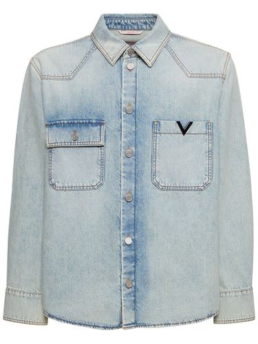 Cotton Denim Long Sleeve Shirt - VALENTINO - Modalova