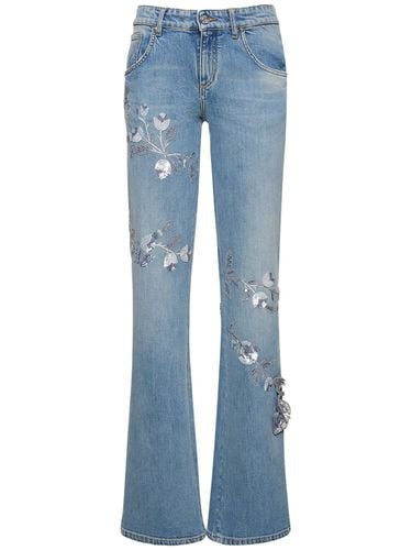 Denim Straight Jeans W/flowers - BLUMARINE - Modalova