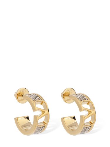 V Logo Signature Strass Hoop Earrings - VALENTINO GARAVANI - Modalova