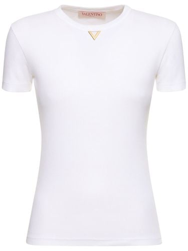 T-shirt In Jersey Di Cotone A Costine - VALENTINO - Modalova