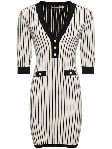 Pinstriped Knit V-neck Mini Dress - ALESSANDRA RICH - Modalova