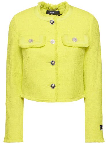 Cotton Blend Tweed Crop Jacket - VERSACE - Modalova