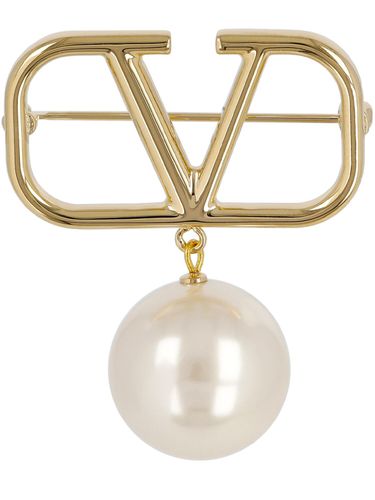 V Logo Signature Faux Pearl Brooch - VALENTINO GARAVANI - Modalova