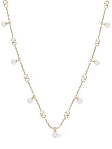 V Logo Signature Faux Pearl Necklace - VALENTINO GARAVANI - Modalova