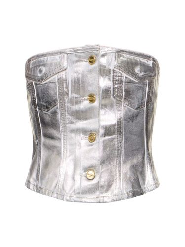 Foil Coated Denim Corset Top - GANNI - Modalova