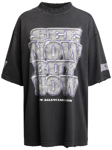 Printed Cotton Boxy T-shirt - BALENCIAGA - Modalova