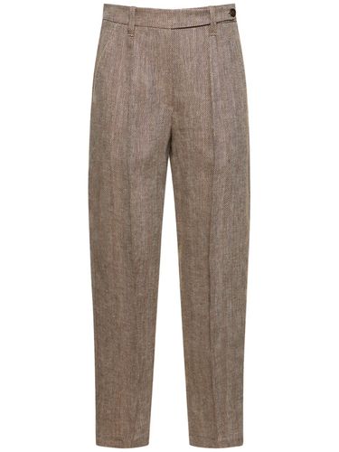 Macro Herringbone Linen Straight Pants - BRUNELLO CUCINELLI - Modalova