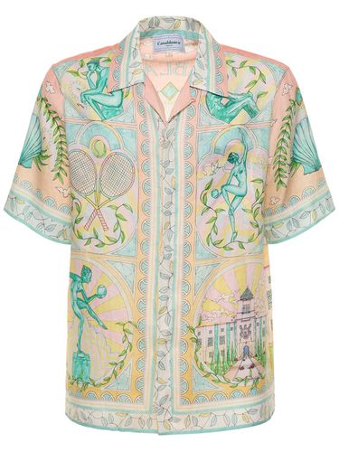 Cuban Collar Linen Short Sleeve Shirt - CASABLANCA - Modalova