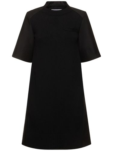 Cotton Gabardine Knit S/s Mini Dress - SACAI - Modalova