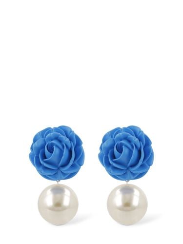 Rose & Faux Pearl Pendant Earrings - MAGDA BUTRYM - Modalova