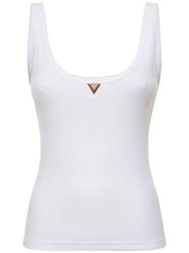 Cotton Ribbed Jersey Logo Tank Top - VALENTINO - Modalova