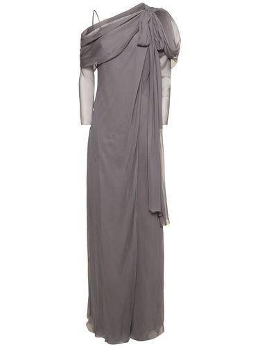 Draped Chiffon & Satin Long Sleeve Dress - ALBERTA FERRETTI - Modalova