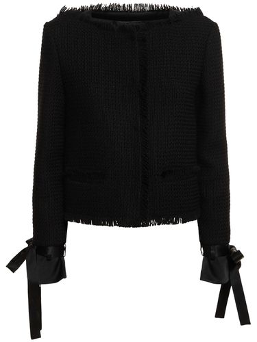 Wool Collarless Jacket W/ Bow - ALBERTA FERRETTI - Modalova